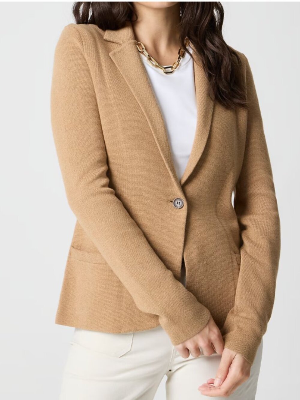 J Crew Knit Schoolboy Sweater Blazer One Button Jacket Womens M Camel Tan